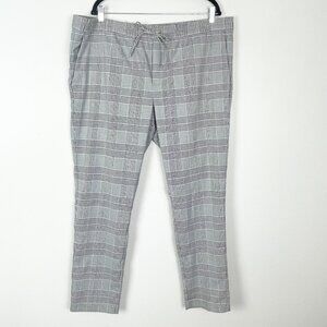 NWT H&M Women's XXL Gray Plaid‎ Slim Fit Stretch Waist Tie Front Career Pants